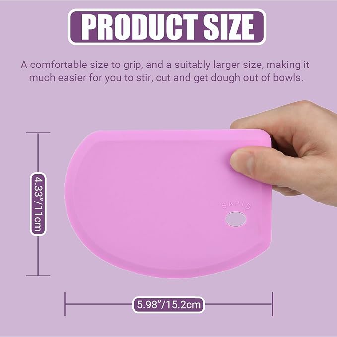 Sapid Silicone Bowl Scraper Flexible Curved Edge (5.98"×4.3"), Food Grade Bench Dough Scraper for Baking Sourdough Bread, Cake, Fondant Icing, Heat- Resistance Kitchen Dish Pan Scrapers (1, Purple)
