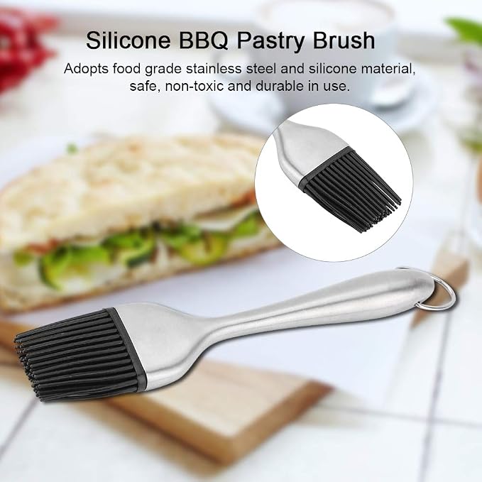Silicone Basting Brush | High Temp 450°F Oil & Sauce Applicator | Dishwasher Safe BBQ Brush for Grilling/Baking/Pastry | Commercial Grade Stainless Steel Handle