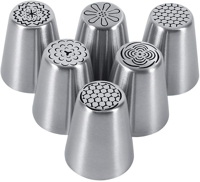 GOTOTOP Russian Piping Tips Set, 6 Pcs Russian Tips for Cake Decorating, Large Piping Tips Set Cake Icing Tips for Cookie Cupcake Decorating