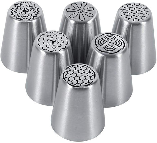 GOTOTOP Russian Piping Tips Set, 6 Pcs Russian Tips for Cake Decorating, Large Piping Tips Set Cake Icing Tips for Cookie Cupcake Decorating