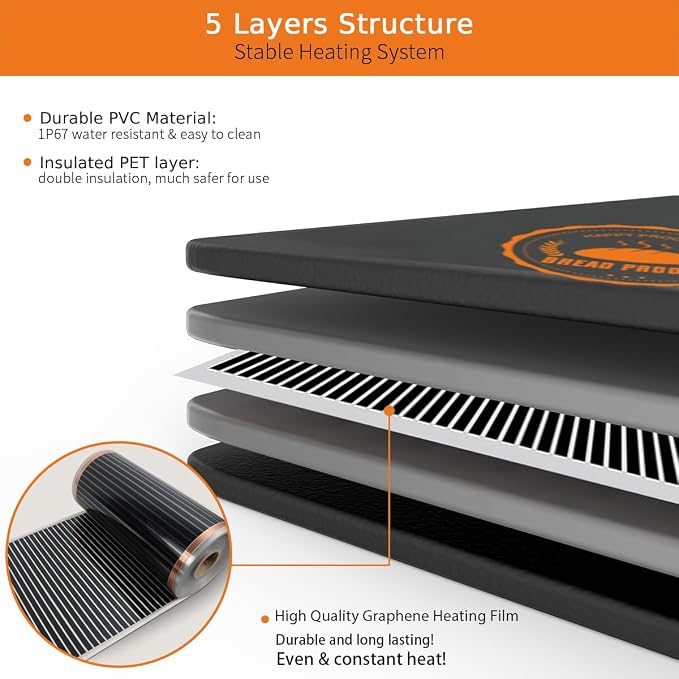 Sourdough Warming Mat Bread Proofer Heating Pad with Temperature & Timer Control Waterproof Dough Proofing Mat Warmer for Bread Dough Proofing Yogurt Fermentation