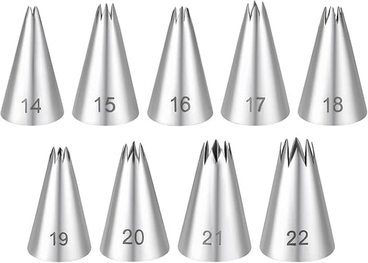 Stainless Steel Star Piping Tips Set, 9 Piece French Star Tube Frosting Nozzle Kit Open Stars Piping Tips Set Pastry Decorating Tip For Cupcakes Cookies Cakes (Small Size)