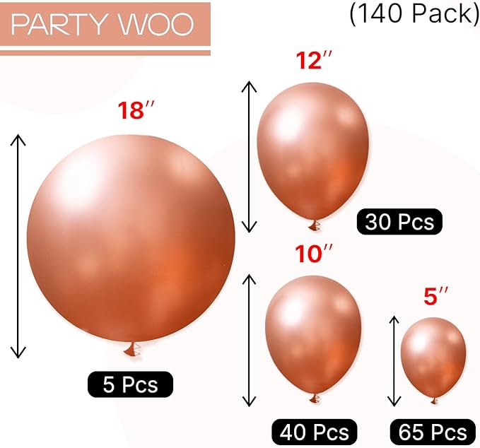 PartyWoo Rose Gold Balloons 140 pcs Different Sizes of 18 12 10 5 Inch Gold Balloon Arch Kit Garland for Birthday Graduation Bachelorette Bridal Shower Wedding Party Decorations Rose Gold-G107