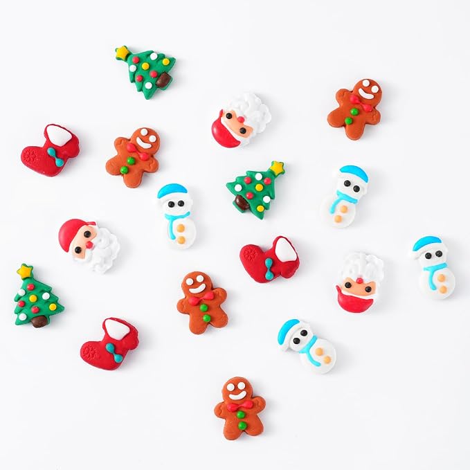 Edible Christmas Cake Decorations, Holiday Cupcake Toppers, Royal Icing Decorations, Gingerbread House Candy Edible Cookies Chocolates Baking Christmas Toppers, 35 pcs