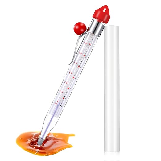 Photect Candy Thermometer with Pot Clip 8" Deep Fry Oil Thermometer for Candy Making Instant Read Cooking Food Thermograph Sugar Syrup Jam Jelly Oil Temperature Kitchen Accessories(Red,1 Pcs)