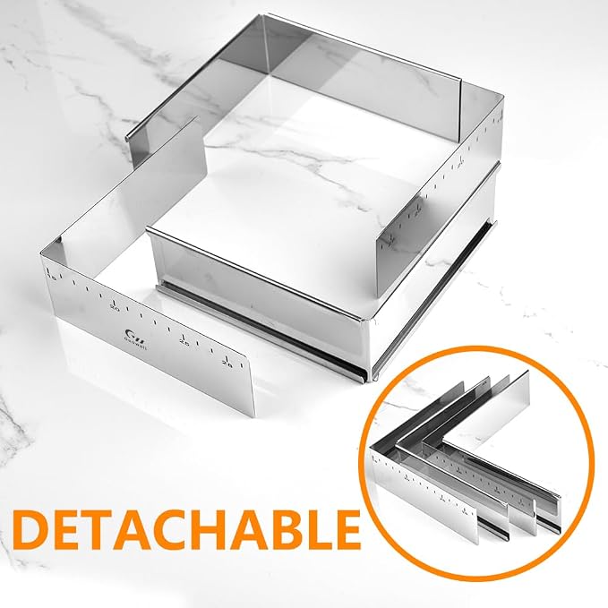 Stainless Steel Extensible Cake Ring Mold Adjustable Square Shaped Mousse Ring Detachable Nonstick Cake Cutter for DIY Baking - 6in