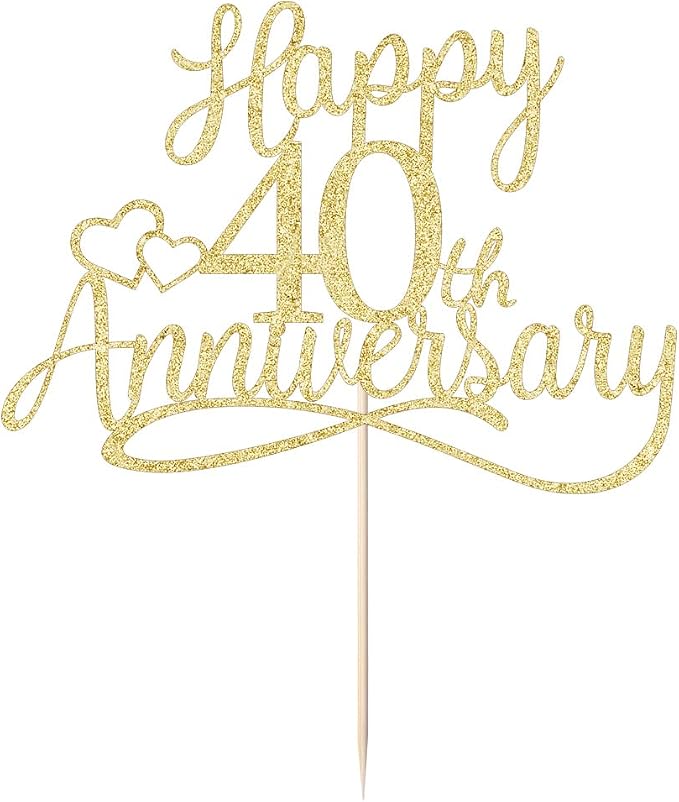 Sleyberoy Glitter Happy 40th Anniversary Cake Toppers -Wedding Anniversary Party Decorations,40th Wedding Anniversary, Company Anniversary Party, Birthday Party Decorations (40 Gold)