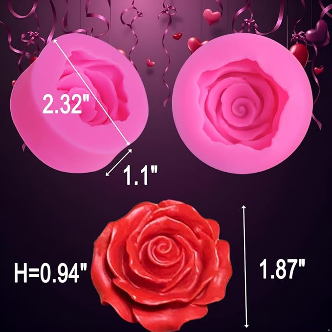 8 PCS Blooming Rose Flower Silicone Molds - Chocolate & Candy Mold, Wedding Cake Decorating Tools, Fondant Sugarcraft Cake Molds