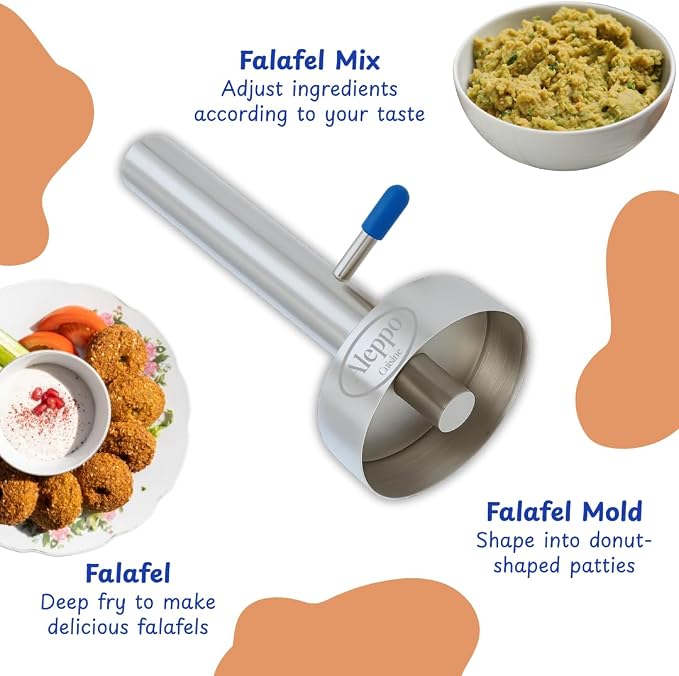 Falafel Maker Press Stainless Steel Syrian Type With Hole (Donut Shape) Premium Quality Kitchen Tool Meatball Mold Scoop Smooth Handle With Rubber Cap (Medium Donut 2.3")