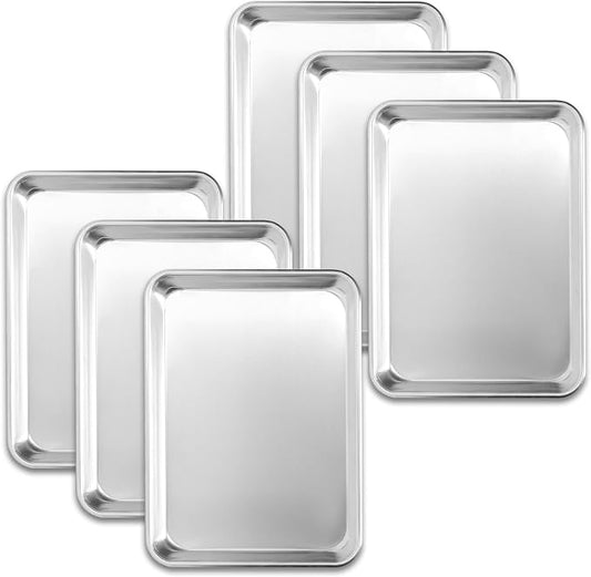 6 Pack Quarter Size Aluminum Baking Sheet Pans, 13"x10" | NSF, commercial cookie sheets, rolled rim baking pan, for roasting, freezer, bakery, oven safe up to 500℉