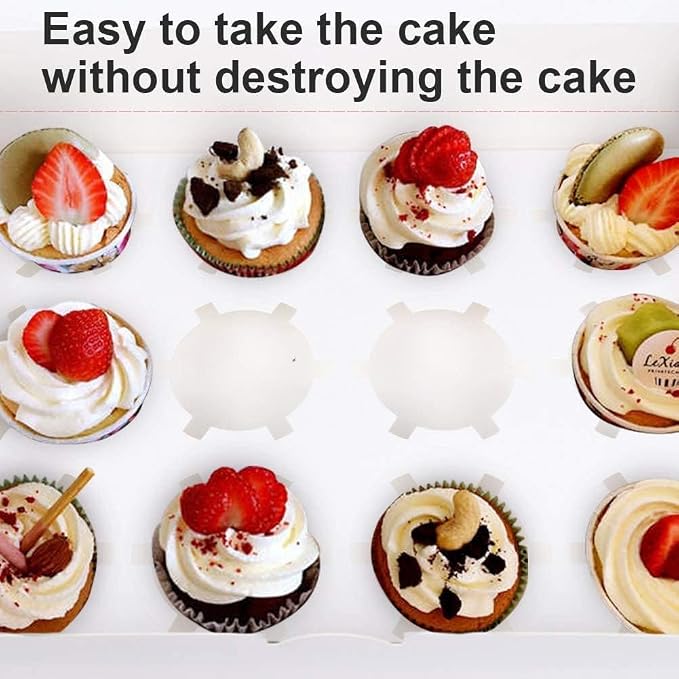 Rarapop 25 Pack Cupcake Boxes Hold 12 Standard Cupcakes, Food Grade Cupcake Holders Bakery Carrier Boxes with Windows and Inserts for Cupcakes, Muffins and Pastries