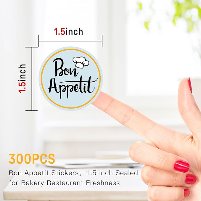 300PCS Bon Appetit Sticker,Enjoy Your Meal Stickers,1.5" Round Sealed Labels for Food Service,Bakery Packaging,Catering Business