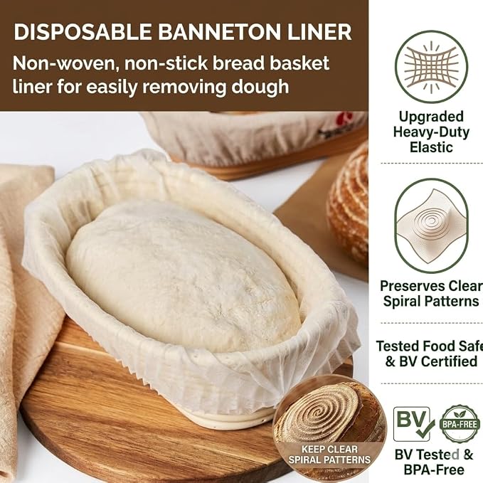 50 Pcs Banneton Liner,Banneton Bread Proofing Basket Non Woven Liners Non-Stick Dough,Bread Proofing Cover,Elastic Banneton Basket Liner for Prevents Dough from Sticking to Basket