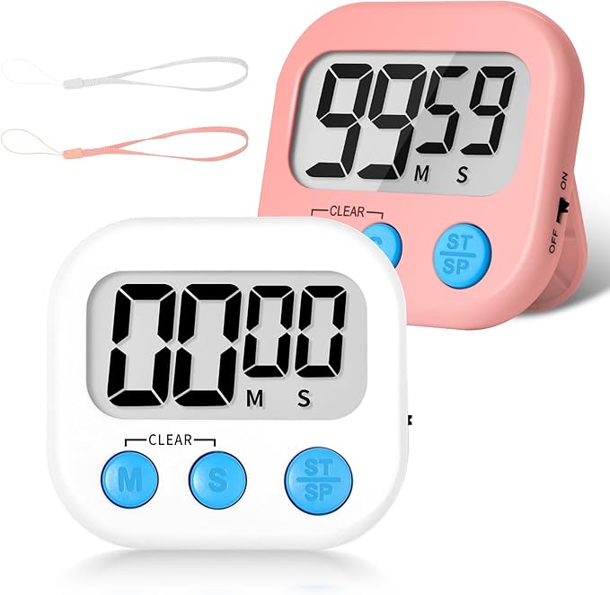 ZILLEEN Classroom Timer for Kids Teachers 2 Pack Digital Timers, White & Pink