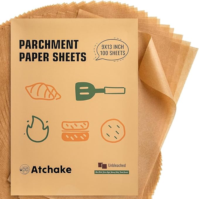 9x13 Unbleached Parchment Paper Sheets for Baking, Precut Brown Parchment Paper for Oven, Air Fryer, Non-Stick Greaseproof Baking Paper for Quater Sheet, Cookies Bread Pizza Cake Bake, 100PCS