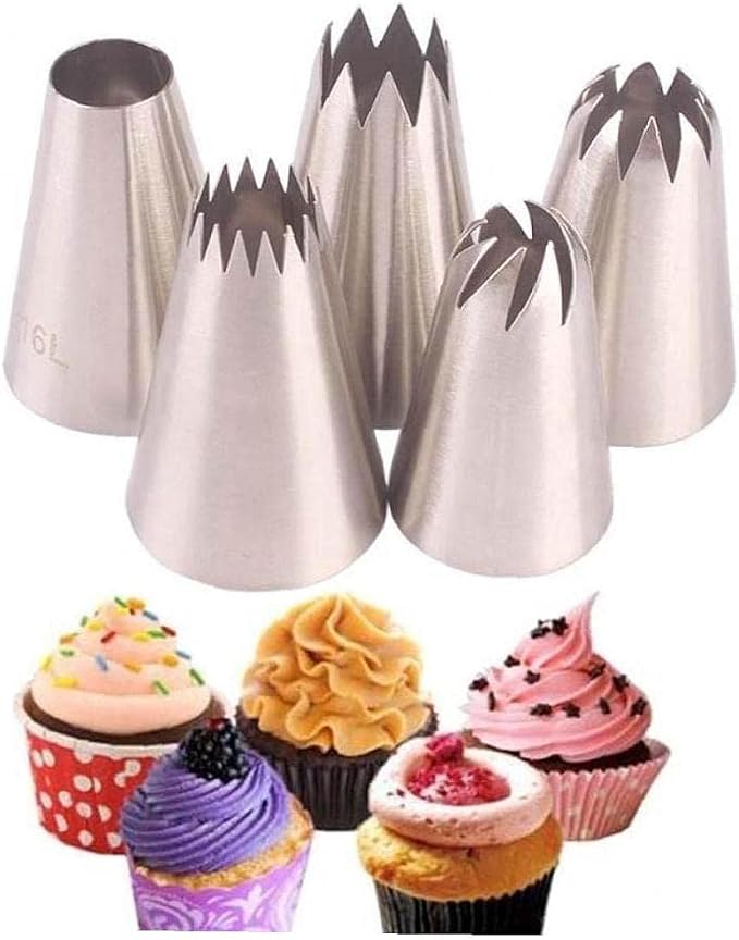 5pcs/Pack Large Piping Tips Set Stainless Steel Russian Icing Nozzles Kit Pastry Cupcakes Cakes Cookies Decorating Tool