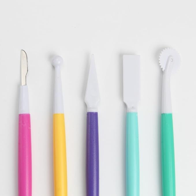 5-Piece Cake Decorating Sculpting Kit, DIY Fondant & Gum Paste Modeling Tools for Cake, Cookie Decorating, Includes 1 Ball Tool, 1 Rolling Pin, 1 Smoother, 1 Cutter, 1 Veining Tool