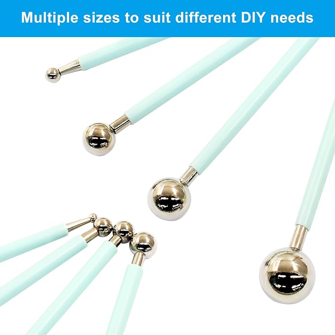 4Pcs Light Green Ball Shaped Cake Dotting Tool, 8 Head Fondant Ball Tool Stainless Steel Modeling Ball Tool, Metal Ball Mold Tool for Cake Decoration, Sculpting, DIY