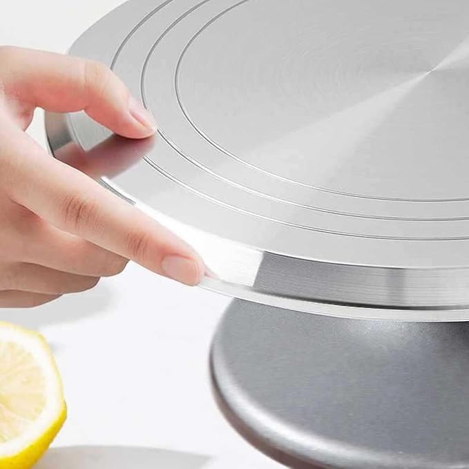 Aluminium Rotating Cake Turntable - 12 Inch Round Stand with Non-Slip Silicone Bottom for Cupcakes, Pastries & Cake Decorations