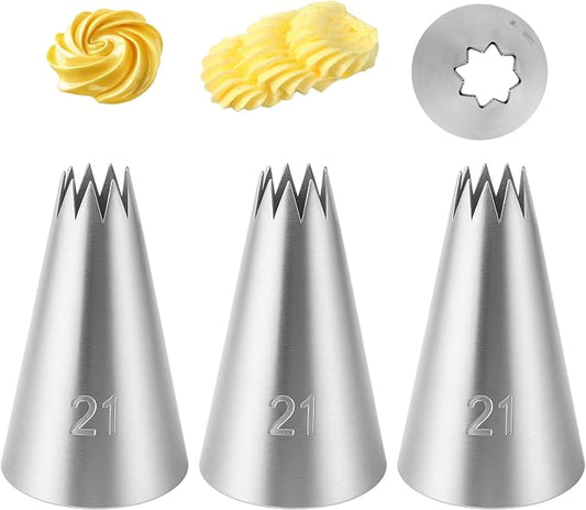 3 Pack Open Star Cake Decorating Tip Churro Piping Bags Tip Set Stainless Steel Icing Piping Tip for Frosting