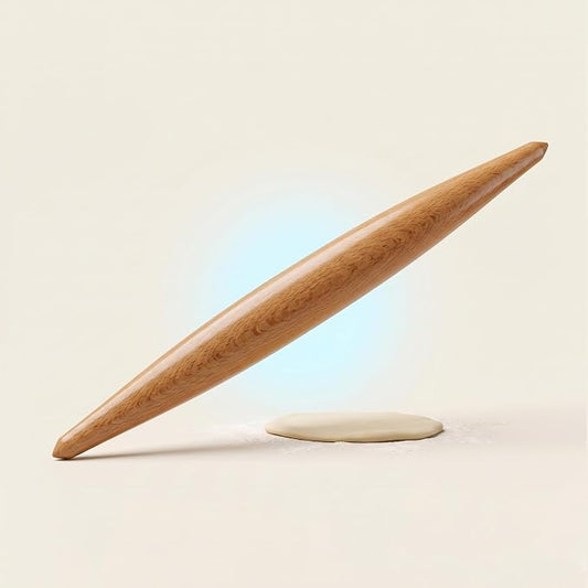 16-inch French Rolling Pin for Baking - Professional Solid Beechwood Dough Roller for Pizza, Pastry & Cookie Crust - Tapered Wooden Rolling Pins for Precision Control