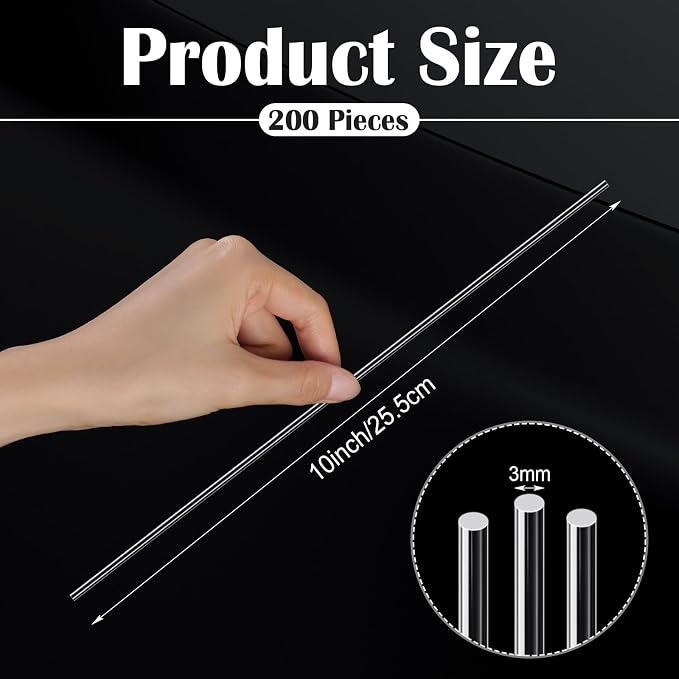 Zopeal 200 Pcs Acrylic Lollipop Sticks Clear Cake Pops Rods Cake Topper Candy Cupcake Treat Stick for Wedding Chocolate Cookie Dessert Handmade DIY Crafts Party Decor Gardening(10 x 0.12 Inches,Clear)