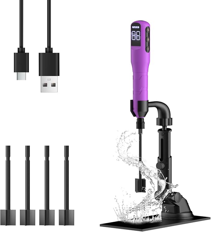 Rechargeable Resin Mixer with Stand | 3 Speeds Control | Timed Stop Function | 4 Electric Stirrer Paddles for Epoxy Resin, Silicone, Paint Mixing, Soap Making, Resin Tools, DIY Crafts (Purple)
