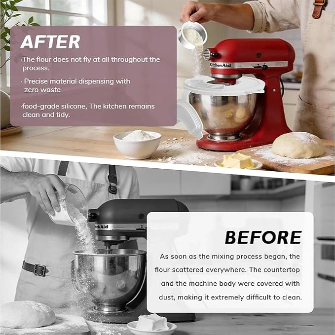 Silicone Mixer Bowl Cover for KitchenAid 4.5–5 Qt Tilt-Head Stand Mixer, Splash Guard Lid with Foldable Measuring Cup & Sealing Plug, Bowl Cover for Dough Proofing & Mixing, KitchenAid Mixer Accessori