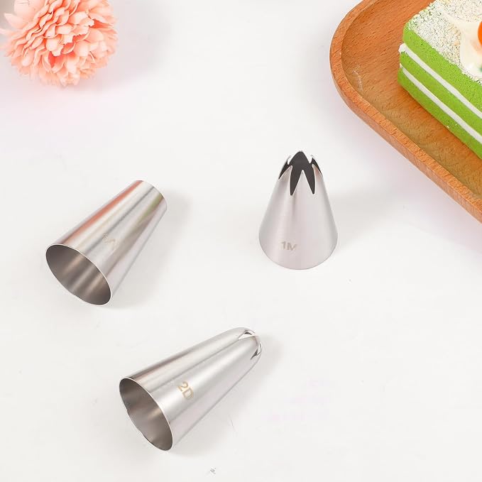 3 Pcs 1M 2D 1A Cake Piping Tips, Cake Decorating Supplies Piping Tips, Piping Nozzles Decorating Tips, Baking Tools For Buttercream, Icing, Birthday Cake, Cupcake, DIY Art