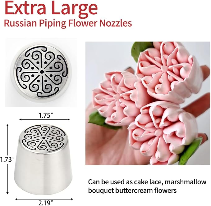 Extra Large Russian Piping Tips - Stainless Steel Flower Nozzles Set for Cake Decorating, Rose & Floral Icing Tips for Cupcakes, Cookies Professional Baking Tools (XXL, Style 59)