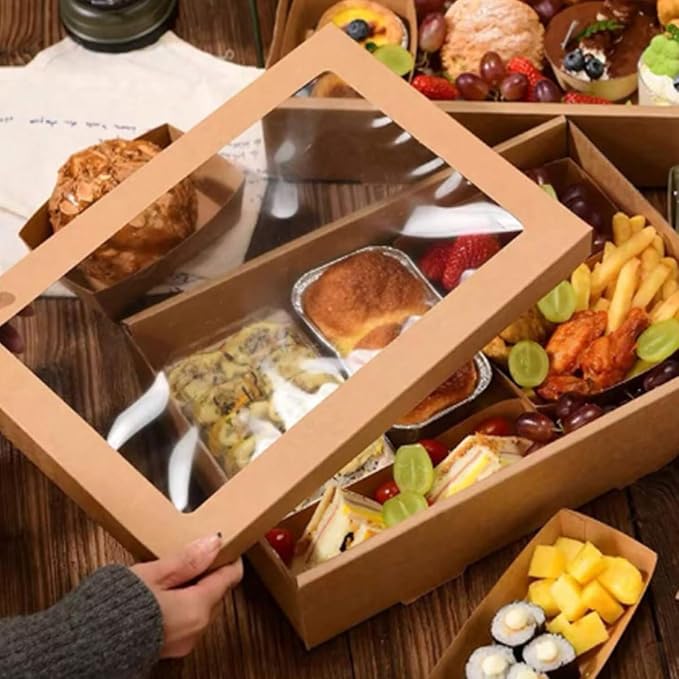 10 Pack Bakery Boxes with Window, 13.78x9.84x3.15 Inch Cookie Boxes, Large Cardboard Pastry Boxes, Take out Containers for Baking Pies, Cakes, Muffins and Pastries (M)