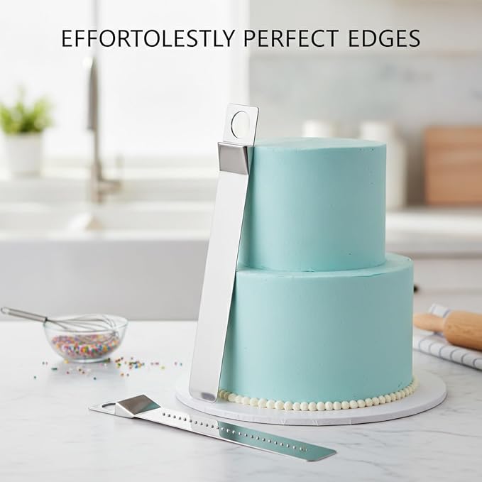 13-Inch Adjustable Cake Smoother Set, Stainless Steel Icing Spatula for Level Frosting and Sharp Edges on Tiered Cakes (2-Piece)