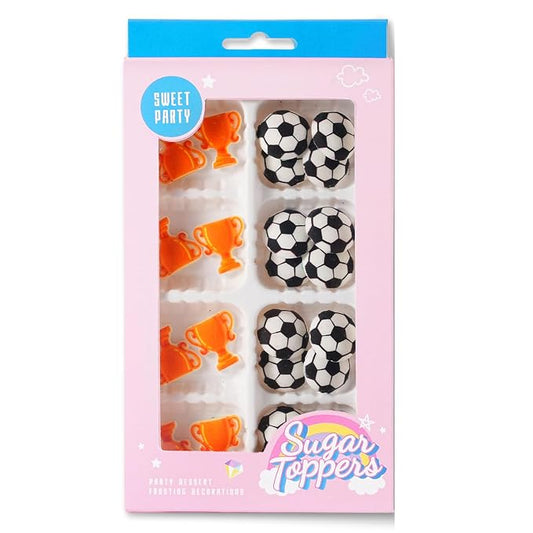 Soccer Icing Decorations 24 Counts Edible Football & World Cup Trophy Royal Icing Decoration Sugar Sprinkles for Baking Cupcake Topper Cake Ice Cream Cookies Chocolate