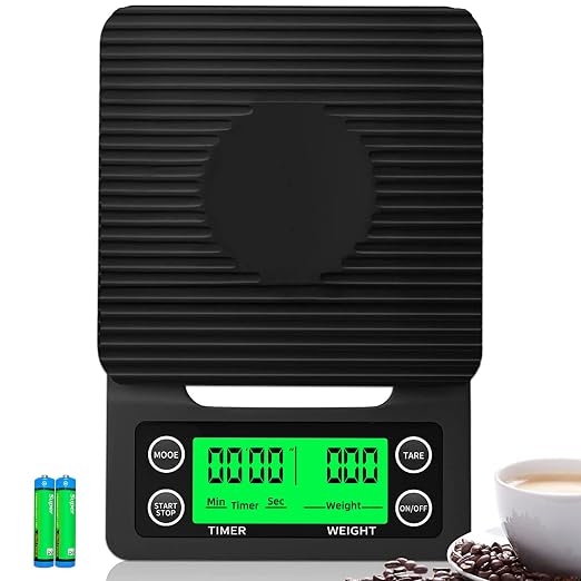 Coffee Scale with Timer - 0.1g Accurate, 3kg Drip Espresso Scale for Pour Over Coffee, Portable Digital Kitchen Food Scale with, LCD Displa, Non-Slip Mat (Including Batteries) - Black