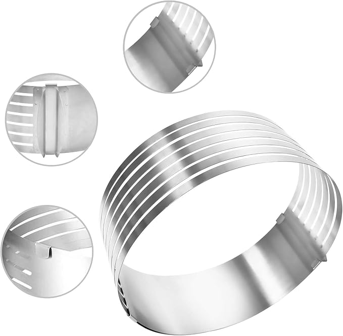 Oranlife Cake Leveler Slicer, Adjustable Round Cake Rings, Cake cutter, 7 Layer Stainless Steel Cake Slicing Accessories, 9.8-12.2 inch