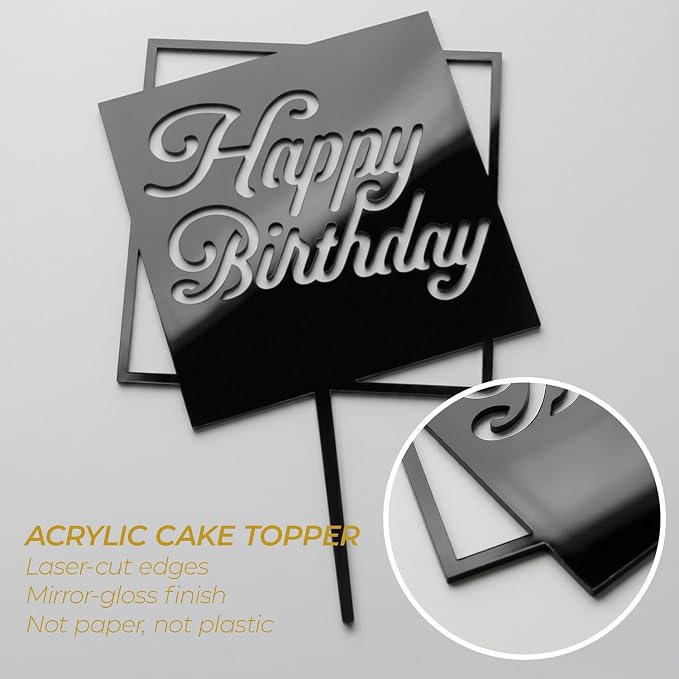 6 Pcs Black Happy Birthday Cake Toppers, 5" x 6.5" Acrylic Cake Decoration for Birthday Party