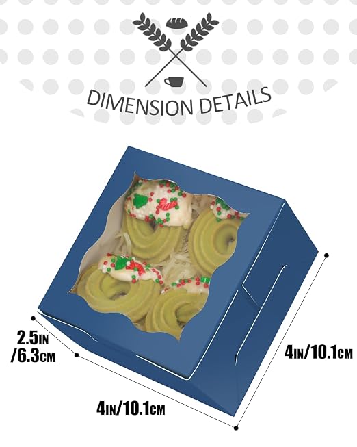 qiqee Blackish Blue Bakery Box with Window 4x4x2.5 inch 30Packs Macaron Boxes Small Donut Pastry Boxes for Party Mini Cookie Boxes