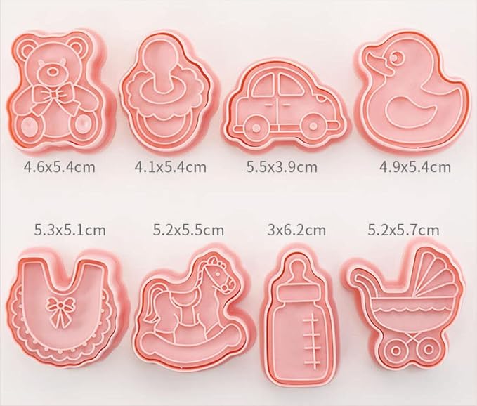 8 Pieces Cute Baby Shower Cookie Cutters Plastic Newborn party Cookie Stamps Cookie Mould Press Babies Shower Cookie Mould Set Baking Kitchen Tools