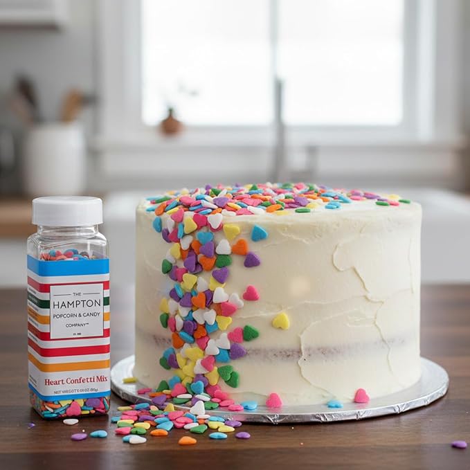Multi Color Confetti Mix Heart Sprinkles 3.28 oz, Rainbow Heart Sprinkles For Cake Decorating, Baking, Ice Cream & More, The Hampton Candy Company