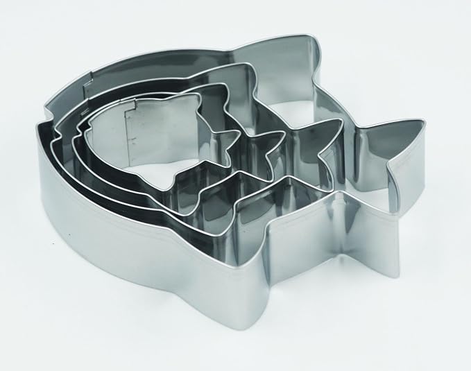 Fish Cookie Cutters Set, 4 PCS Set Fish Shaped Stainless Steel Molds for Cookies,Biscuit,Vegetable,Fruit,Baking Pastries Doughs