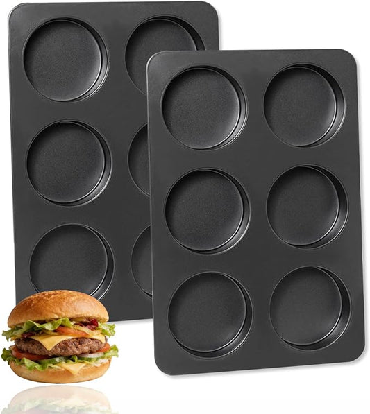 2 Pcs English Muffin Pans, 3.6 Inch Non-Stick 6 Cup Straight Side Cupcake Pan, Hamburger Bun Pan for Baking Muffin Egg Sandwich Frittata Cinnamon Roll (Lid NOT Included)