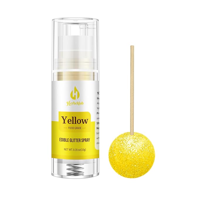 Yellow Edible Glitter Spray – Herbeklab 10g Food Grade Edible Shimmer Spray for Cakes, Cookies, Chocolate, Strawberries, Drinks and Cocktails– Upgraded Bottle Design