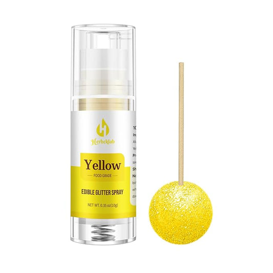 Yellow Edible Glitter Spray – Herbeklab 10g Food Grade Edible Shimmer Spray for Cakes, Cookies, Chocolate, Strawberries, Drinks and Cocktails– Upgraded Bottle Design