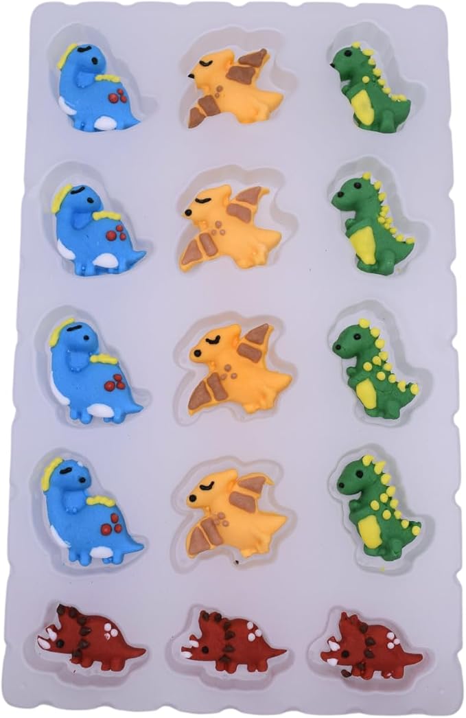 Oasis Supply Edible Dinosaur Cake & Cupcake Toppers – Royal Icing Dino Decorations in Red, Green, Blue & Yellow – Cute Edible Prehistoric Designs for Kids’ Birthday Cakes, Cupcakes & Party Treats