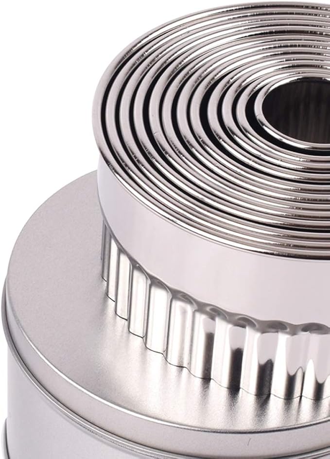 12 Pieces Stainless Steel Fluted Edge Round Cookie Biscuit Cutter Set Graduated Ring Sizes for Effortless Circle Cookie Shaping, Pastry