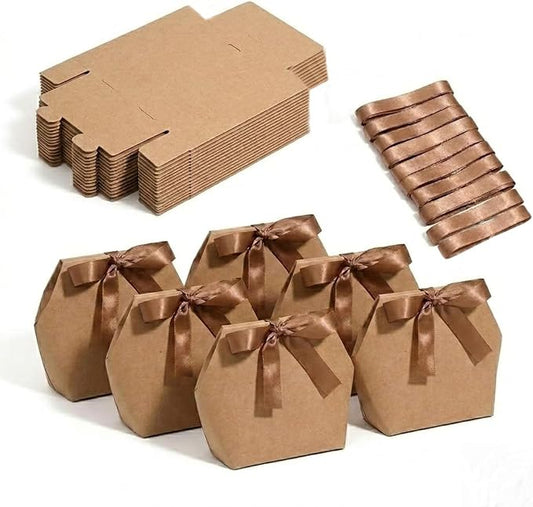 Rowcay Small Gift Boxes with Ribbons, 16 Pack Kraft Foldable Empty Gift Boxes for Wedding Party Favors, Cookies, Candy, Jewelry, Small Presents, Gift Packaging and Favor Displays
