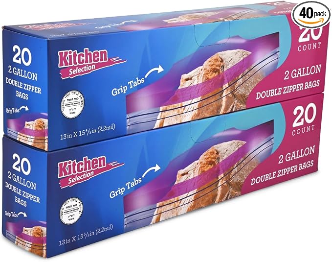 40 Count 2 Gallon Freezer Bags, Double Zipper Plastic Storage Bags for Freezing Food, Extra Large Freezer Bags 2 Gallon Bulk Pack with Easy Dispensing Box, Resealable Clear Two Gallon Storage Bags