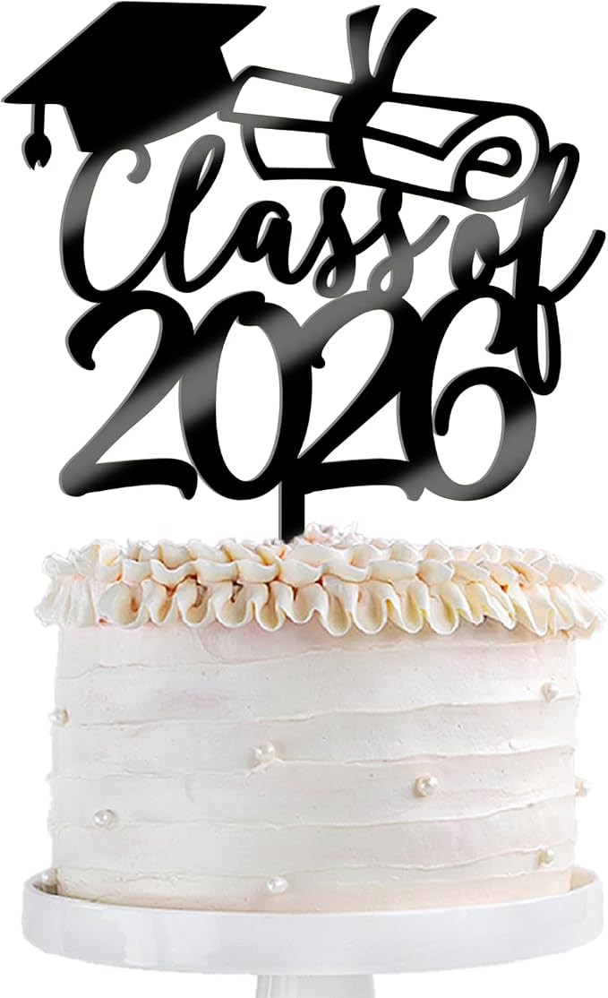 Class of 2026 Congrats Grad Cake Topper Glitter Graduation Party Supplies - High School College Graduates -College Graduate Cake Topper Decorations (Class of 2026 Acrylic black)