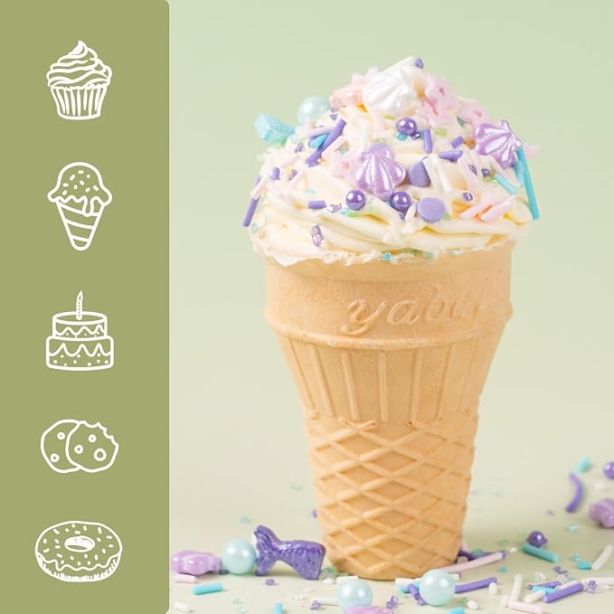 Edible Mermaid Sprinkles 4 Cell Pink Blue Purple Shell Pearls Sugar Jimmies Nonpareils Sanding Sugar Sprinkle Mix for Cake Decorations Baking Ice Cream Cookies Cupcake Topper 6.5 ounces