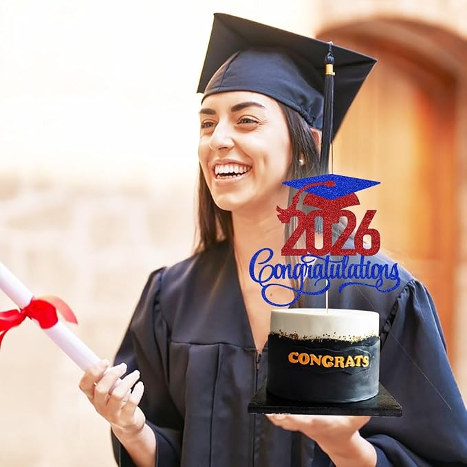 Dark blue red 2026 Congratulations Graduation Cake Topper,Congrats Grad Cake Decor - 2026 High School/College/Senior Graduation Party Decorations Supplies